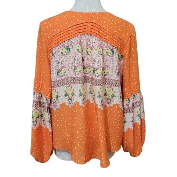 Maeve by Anthropologie Blouse  Orange Floral Sz large Long sleeve Boho cottage - Picture 4 of 8